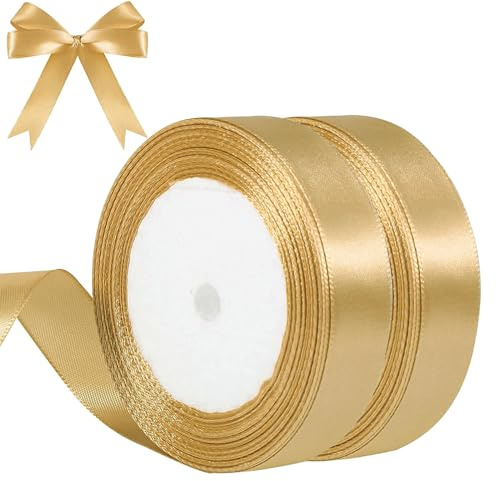 Qingmeng Satinband Guld, 44 m Presentband Gyllene Bröllop Tyg, 20 mm Band För Dop Födelsedag Dekoration Presentförpackning