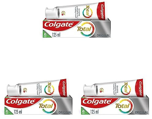 Colgate Total Original Toothpaste 125ml | 24 Hour Antibacterial Toothpaste for a Complete Protection for Your Whole Mouth Against Cavities, Strengthens Enamel and Contains Fluoride (Pack of 3)