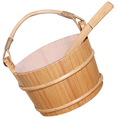 Luzhengyang Saunaeimer aus Massivholz, 4 Liter, Schöpfkelle und Einsatz, Hand-Sauna-Dampfgarer