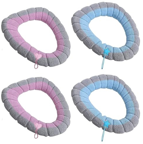 4 Stück WC-Sitzwärmer Toilettensitzauflagen Waschbar Tuch Toilettensitzbezug Pads Waschbar Eingebauten Kunststoffring Heraus Fasergewebe für Meisten Toiletten
