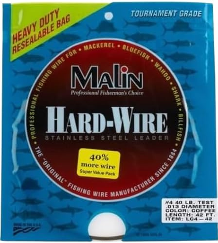 Malin Single Strand SS Leader Coffee Color 42ft Coil .012Dia 31Lb Stainless Steel Fishing Leader