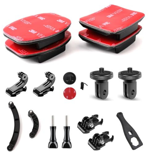 YHTSPORT Soporte para cámara adhesiva, soporte adhesivo, soporte plano curvado casco, 16 accesorios para cámara de acción, con montaje GoPro, soportes adhesivos compatibles con GoPro y otras cámaras