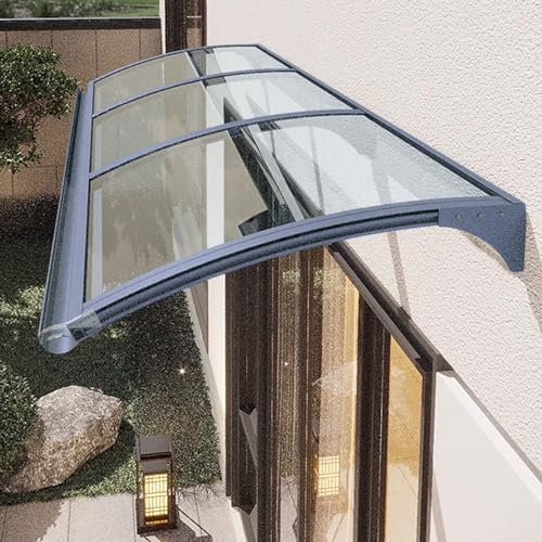 Selbstreinigung Vordach für Haustür,Uv-Schutz Vordach Überdachung Haustürvordach,Pultbogenvordach aus 2.5 Mm Transparent Polycarbonat und Anti-Rost Aluminium Rahmen (120x250cm/47 x98)