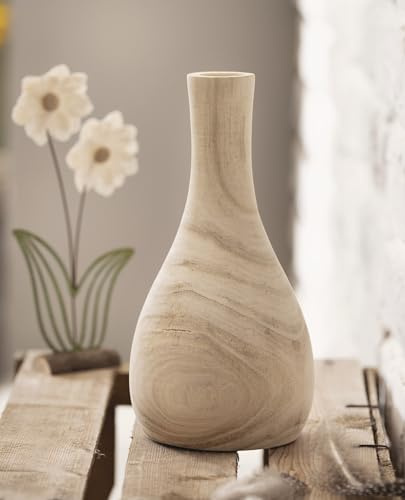 Dekoleidenschaft Dekovase Wood, rund, aus naturbelassenem Paulownia Holz, 24 cm hoch, Vase für Trockenblumen, Holzvase, Tischvase für Zweige & Äste