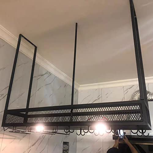 IBOWZ Deckenregal Decken Weinregal Weinregal zum Aufhängen an der Decke, Weinhalter aus Metall, Weingläser, Schweberegale aus Kiefernholz, Dekorationsregal für Bars, Restaurants, Küchen
