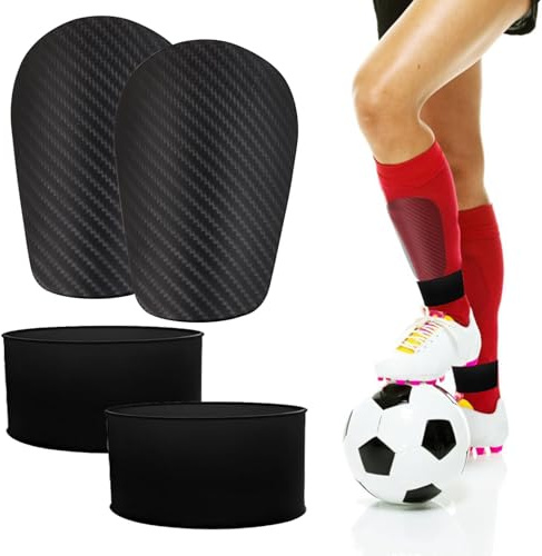 2 Paar Fußball Mini Schienbeinschoner Set für Frauen Männer,1 Paar Kleine Schienbeinschoner und 1 Paar rutschfeste Silikon-Schienbeinschonerhalter, für Training Spiele, Stoßdämpfend und Komfortabel