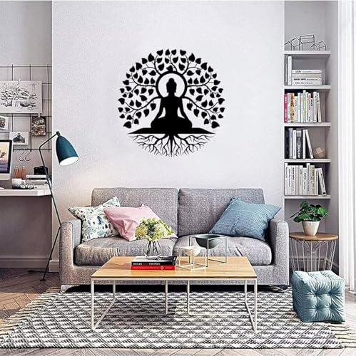 JKFGYTHG 50cm Metall Wanddekoration Buddha - Lebensbaum Wanddekoration hängend - Yoga Indoor Iron Art Wandkunst