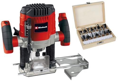Einhell fresatrice verticale TC-RO 1155 Kit (1100 Watt, Ø 6 e 8 mm, regolazione della velocità, guida parallela, adattatore di aspirazione, incl. accessori e varie frese)