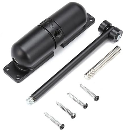 Chiudiporta automatico, chiudiporta per cancello da giardino, porta d'ingresso, esterno, porta a zanzariera, molla di trazione, tampone automatico chiuso (nero, 1 pezzo)