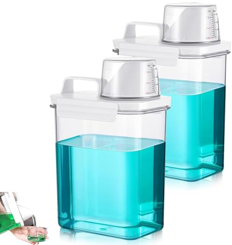 YQBFTC 2PCS 1800ml Waschmittel Aufbewahrung mit Messbecher,Waschmittel Waschpulver Aufbewahrungsbox,Luftdichter Waschmittelspender,Mehrzweck Waschmittelbox für WaschPulver,Wäscheparfüm,Getreide Reis