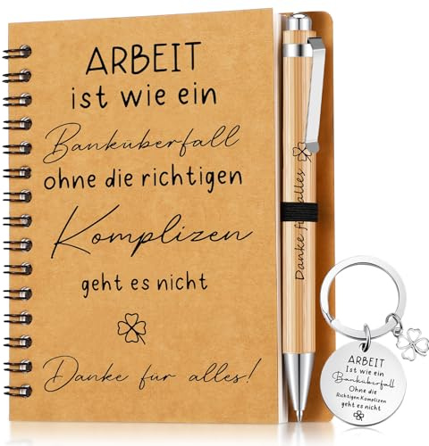 Sinmoe Danke Abschiedsgeschenk, Arbeit Ist Wie Ein Banküberfall | A6 Notizbuch, Kugelschreiber, Schlüsselanhänger, Notizblock für Kollege Lehrer Mitarbeiter, Weihnachten Geschenkset