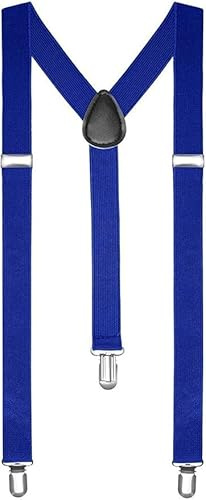 Dark Royal Blue Clip On Adjustable Suspenders Braces Fancy Dress 1920s Party Fashion Accessory