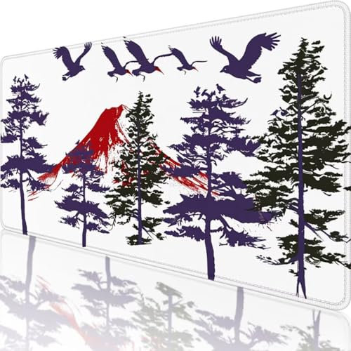 Rot Mauspad XXL 700x300 mm, Erweiterte Groß Mousepad Japan, Wasserfest Schreibtischunterlage Vernähte Kanten Design, Mouse Pad mit rutschfeste Gummibasis für Pc Büro Deko, Geschenke für Frauen m-C