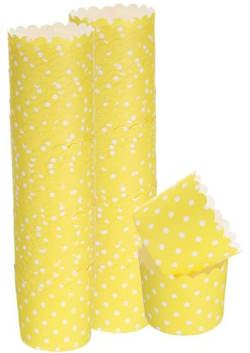 QUARKZMAN 100 pcs Moldes de Papel para Hornear de 6oz, Resistentes a la Grasa, Desechables, para Magdalenas y Muffins, Envoltorios para Bodas, Cumpleaños, Graduaciones, Lunares Amarillos