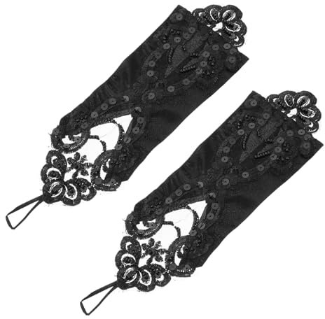 BESPORTBLE Spitzen Armstulpen Ohne Finger Für Damen Glänzende Satinhandschuhe Für Braut Hochzeit Party Kostümzubehör Mit Perlen Und Pailletten