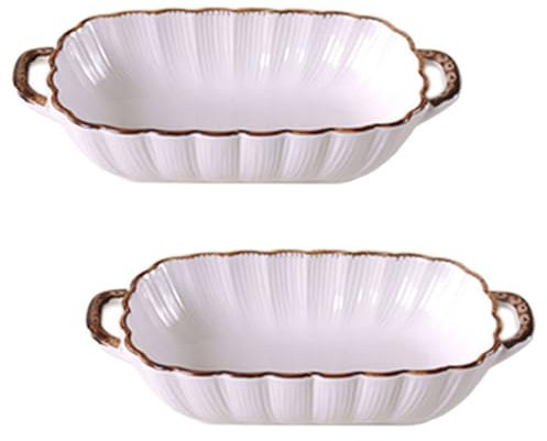 LYVQZPWLR El horno de cerámica, Fuentes for horno, juego de 2 moldes pequeños for lasaña, fuente de cerámica for horno de 700 ml, bandeja rectangular for hornear profunda(White)