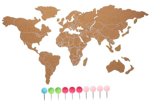 Housoutil Selbstklebende Korktafel Weltkarte Rustikale Holzkork Wanddeko Kork Pinnwand Hintergrund Wandkunst Wohnkultur