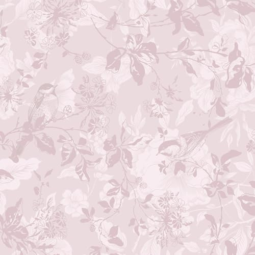 CiCiwind Self Adhesive Wallpaper Pink Floral Vinyl Wrap 44×300cm Vintage Peel and Stick Contact Paper Waterproof Sticky Back Plastic Wall Cabinets Shelf Liners Decorative Wallpaper