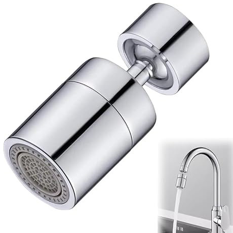 Azlanway Rubinetto girevole a 360° con 2 tipi di getto, attacco universale per filettatura da 22 mm e 24 mm, aeratore cromato con testa girevole e funzione di risparmio idrico per rubinetti da cucina
