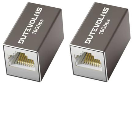 Dutevolns Accoppiatore Ethernet 10Gbps 2 Pezzi, Connettore RJ45 adattatore di espansione con femmina a femmina, Estensore Ethernet per cavo Cat8 Cat7 Cat6 Cat5, Estendere lunga distanza 100m, Grigio