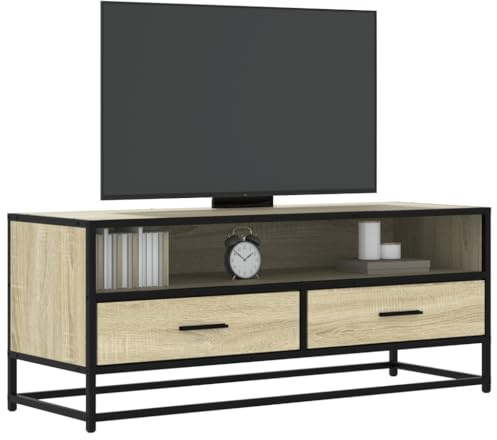 QINXIXINAIXI TV-Schrank Sonoma-Eiche Sideboard tv lowboard kommode Fernsehschrank 100x34,5x40 cm Holzwerkstoff und Metall