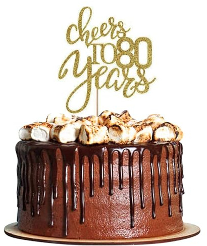 80th birthday decorations,80th birthday cake topper,RETWOT Cheers to 80 Years Cake Topper 80th Birthday Cake Toppers Wedding Anniversary Party Decorations Supplies - 1 Pack