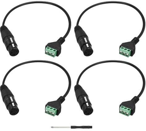sourcing map XLR Female Connector to 3 Pin Screw Terminal Cable, 3 Pin XLR Extension Cable with Screwdriver for Speakers Microphone Stage Lighting Equipment Pack of 4
