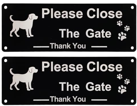 Cretvestsar 2 Pack Please Close The Gate Sign for Dog Safety, Reflective Aluminum Metal Warning Sign Weatherproof Rustproof with Pre-Drilled Holes for Garden Gate, Fence, Yard, 25x9cm (black)