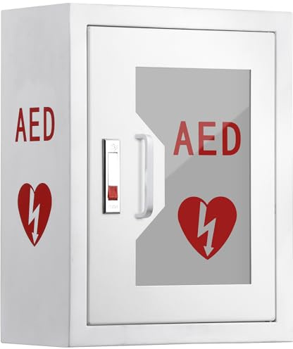 DorBuphan AED Defibrillator Cabinet, Wall Mounted AED Medicine Cabinet with Lock Fits Various AED Defibrillator 12.8 x 6.7 x 16.1 inch