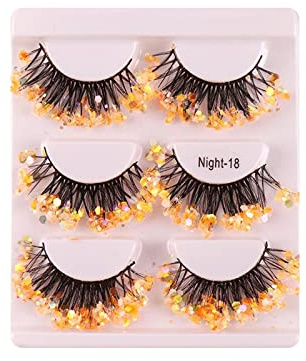 JAYIOLA 3 Paar Falsche Wimpern mit Glitzer Farbige Bühnenwimpern Und Leuchtende Pailletten für Ein Charmantes Augen Make Up für Damen bei Hochzeiten Fasching, ORANGE