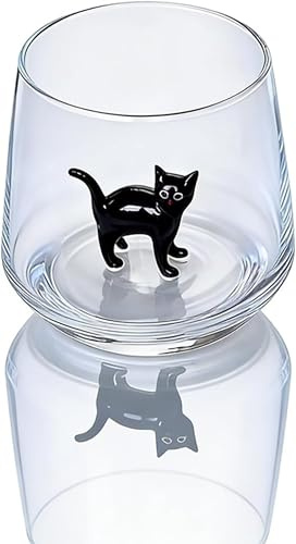 3D Cat Wine Glass: Cat in Glass, Stemless Wine Glasses for Cat Lovers, Kitten Gift for Coffee Milk Wine Drinking, Home Bar & Daily Use (A)