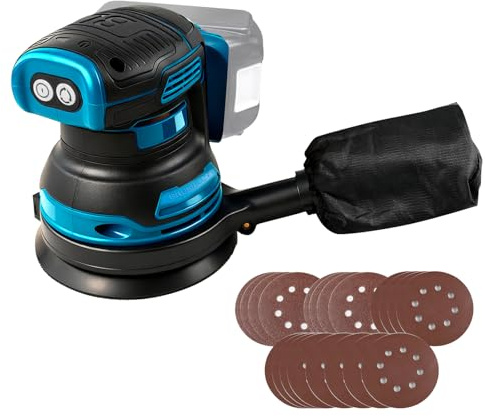 Cordless Random Orbit Sander Compatible with Makita 18V-21V Battery, 11000 RPM 125MM Brushelss Electric Random Palm Sander with 20Pcs Sandpapers, 3 Variable Speeds for Sanding Polishing