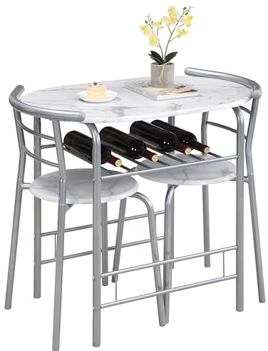 MOF Space Saving Table and Chairs Set for 2, Compact Small Dining Table Set with Storage Shelf, 3 Piece Kitchen Breakfast Table for Apartment, Studio Flat & Small Spaces (WHITE)