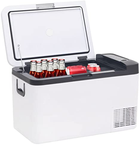 Tomostar Glacière Électrique, Glacière à Compression Mini Réfrigérateur de Voiture Camping avec poignée et adaptateur noir et blanc 25 L PP et PE