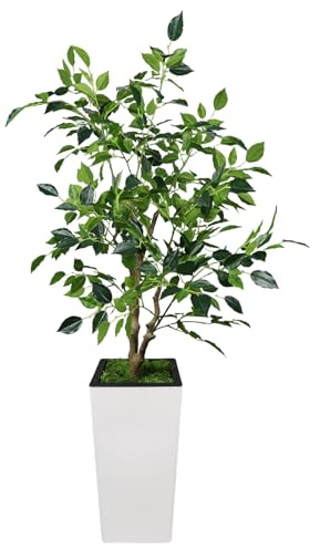 Olivo Artificial en Maceta Blanca Alta – Árbol Decorativo de Tela y Plástico con Copa Coronada, Tronco Único, Ideal para Interior, Sin Mantenimiento