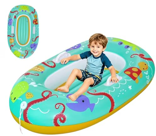 XIMEY Canotto Gonfiabile Bambini, Barca Gonfiabile per Mare e Piscina con Corda di Traino, Gonfiabile Mare per Bambini, Giochi Acqua Estate (A)