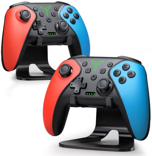 HASACOOL 2er-Set Switch 2 Pro Controller + 2 Ständer, kabellos | 2 Controller+2 Ständer, 1000mAh/15h, Gyro, Turbo, Prog.-Tasten, 4 Vibr.-Stufen. Für Switch2/Switch/PC/Android/iOS