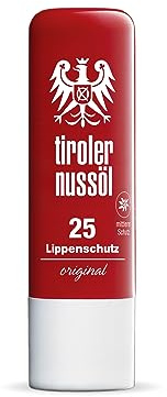 Tiroler Nussöl Original I Lippenschutz Stift LSF 25 I Lippenpflege mit UV Schutz für empfindliche Lippen I ohne Parfum Farb und Konservierungsstoffe I ohne mineralische Öle und Wachse I 5g