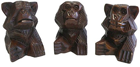 maDDma 3 Weise Affen, Nichts hören, sehen, Sagen, Soar-Holz, ca. 10 cm handeschnitzt