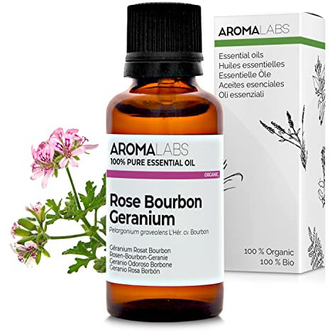 BIO - Rose Bourbon Geranium Essential Oil - 30mL - 100% Pure, Natural, Chemotyped and AB Certified - AROMA LABS (French Brand)