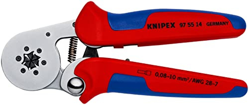 KNIPEX Selbsteinstellende Crimpzange, 97 55 14 SB | Geeignet für Aderendhülsen mit Seiteneinführung verchromt mit Mehrkomponenten-Hüllen 180 mm