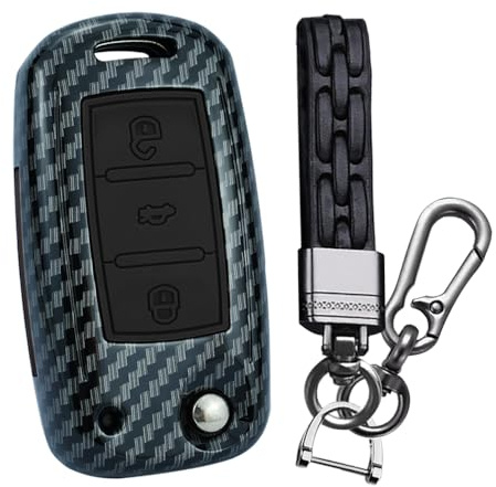 ontto Autoschlüssel Hülle Passt für VW Golf 5 6 Polo Passat Tiguan T5 Skoda Octavia Seat Alteat Leon Fernbedienung Cover ABS Schlüsselhülle Etui Schlüsselanhänger Schlüssel Schutz-Kohlefaser Schwarz A