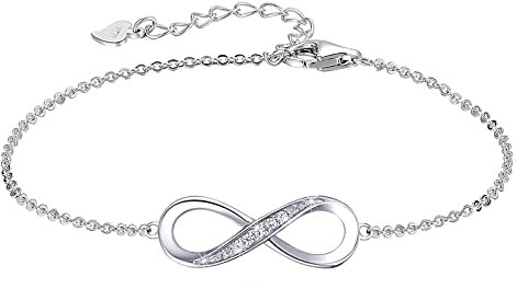 Bo Win 925 Sterling Silber Armband Infinity Armbänder Silber Damen Armband Silber mit Unendlichkeit Symbol Anhänger Zirkonia Armkette Verstellbar 15cm+4cm Armband für Frauen Mädchen