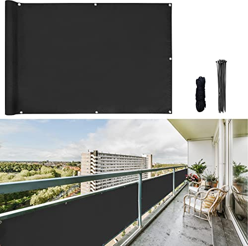 CCLIFE Pantalla para Balcón Jardín Exterior Impermeable Protección de Privacidad Opaca Polyster, Protección UV, Resistente al Viento, se Puede Cortar, con Cuerda y Bridas