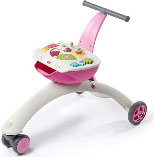 Tiny Love 5-in-1 Here I Grow, Primi passi e cavalcabile, triciclo bambini 1 anno, Freno di sicurezza, Centro attività con suoni e luci, 5 modalità di gioco, per bambini 6 mesi - 3 anni, colore Rosa