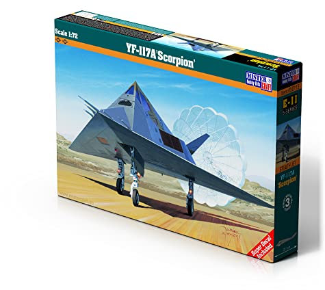 Mistercraft Modellbausatz YF-117A Scorpion Maßstab 1:72 Plastikbausatz, Bausatz zum Zusammenbauen, Inklusive Klebstoff, Kunststoffmodell, Bauanleitung,211mmx197mm, Schwarz