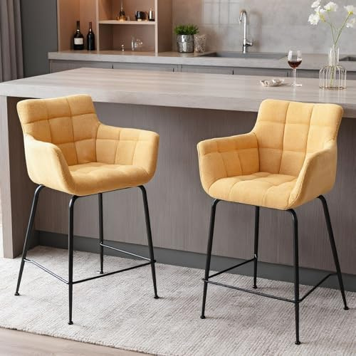 chairus Set di 2 Sgabello da Bar Sgabelli Cucina con Braccioli Sgabello Alto in Tessuto Sgabelli Moderni Per Bancone/Cucina Sala da Pranzo, Giallo