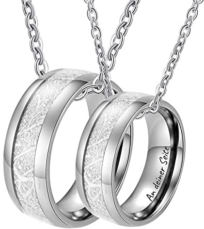 Bishilin Paar Halskette mit Gravur EIN Leben lang an deiner Seite, Pärchen Kette Edelstahl 8MM mit Metallfolie Ring Anhänger Charms Partnerketten für Sie und Ihn