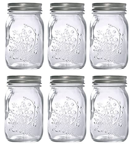 MEETOZ Glass Regular Mouth Mason Jars, 17 oz Clear Glass Jars with Silver Metal Lids for Sealing, Canning Jars for Food Storage(6PACK)