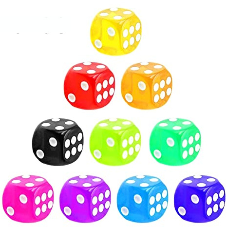 Dés Acryliques Colorés Transparents - Lot de 10 Dés de Jeu de 16 mm avec 6 Faces et 10 Couleurs pour Jeux de Table et Fêtes